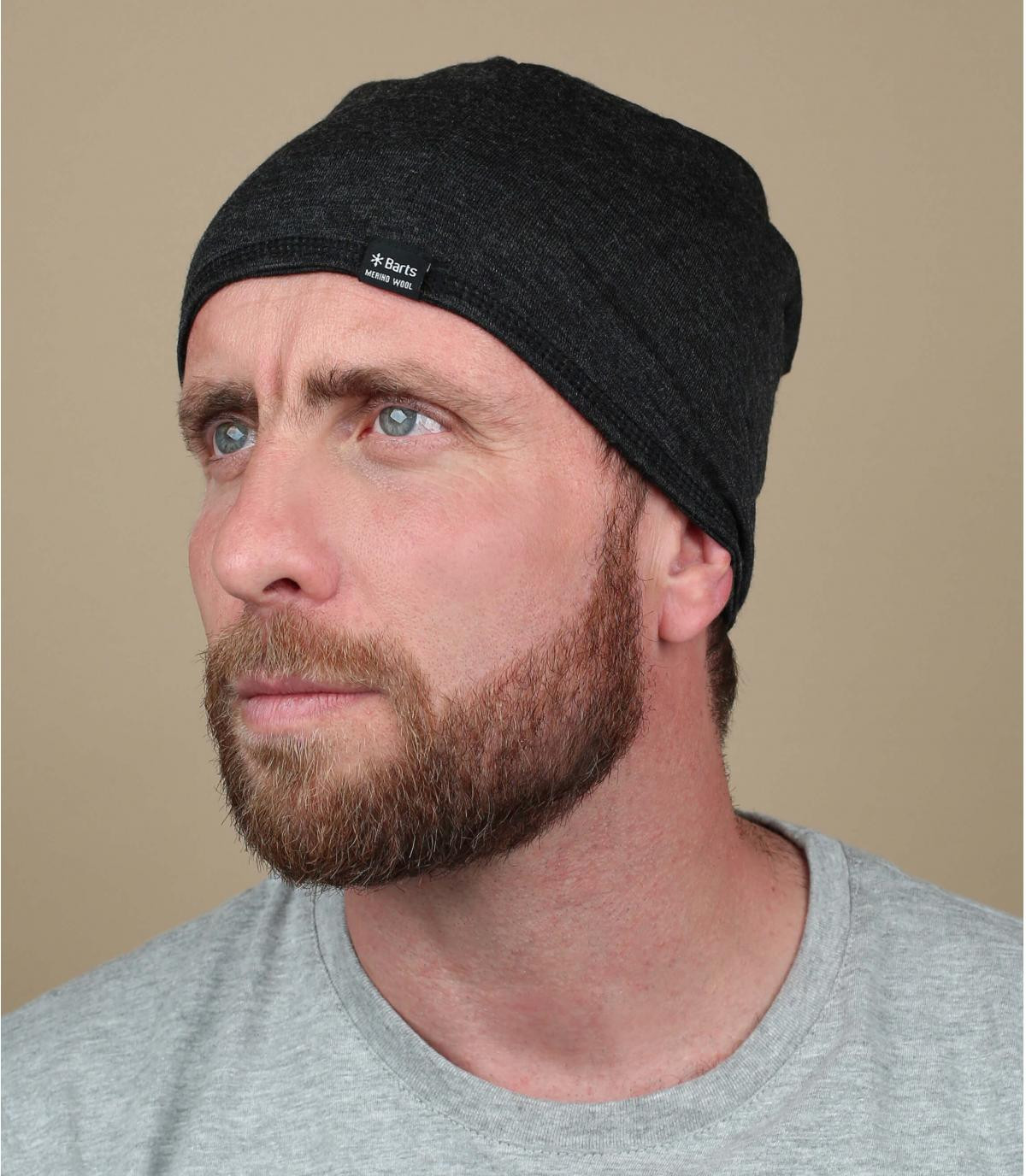 lange grijze wollen hoed Merino Beanie dark heather